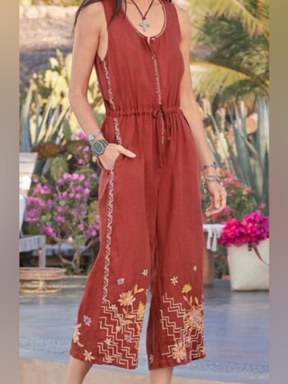 JOHNNY WAS ELIA LINEN TIE JUMPSUIT BRAND NEW With Tags!  Size X-LARGE.